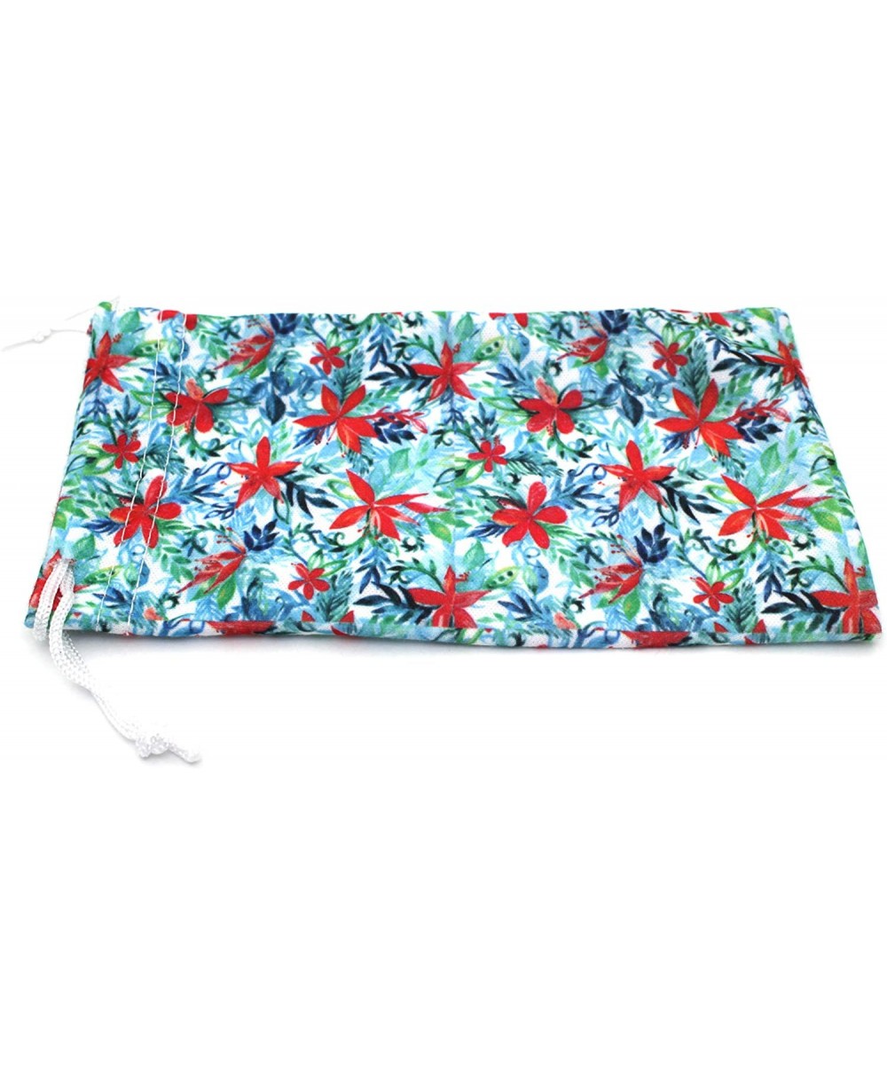 Premium Thick Flower Print Microfiber Cloth Eyewear Pouch - Blue Red - CJ1956OEX2U $4.93 Rectangular