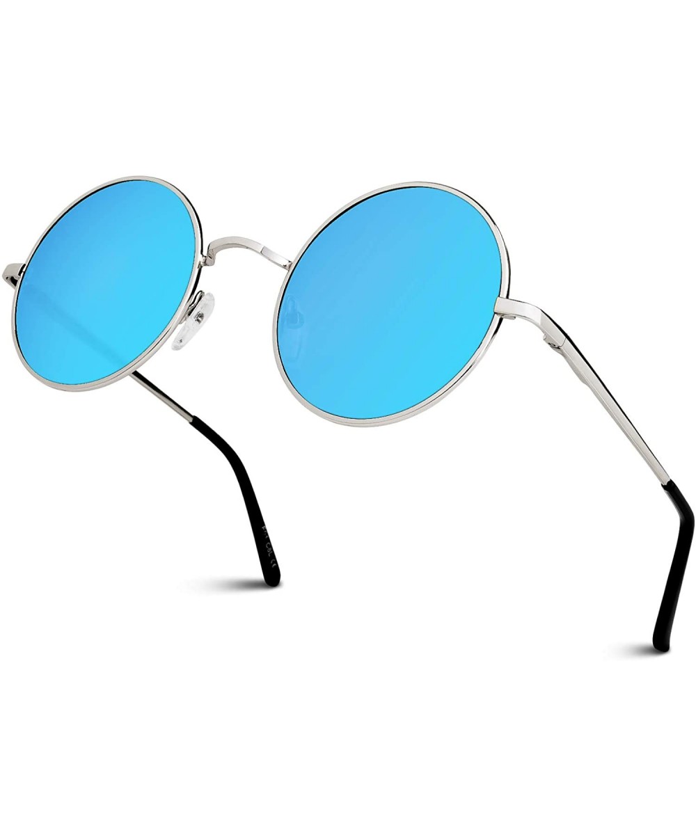 Retro John Lennon Sunglasses for Men Women Polarized Hippie Round Circle Sunglasses MFF7 - B 51mm Silver Blue - CL186T2OR0L $...