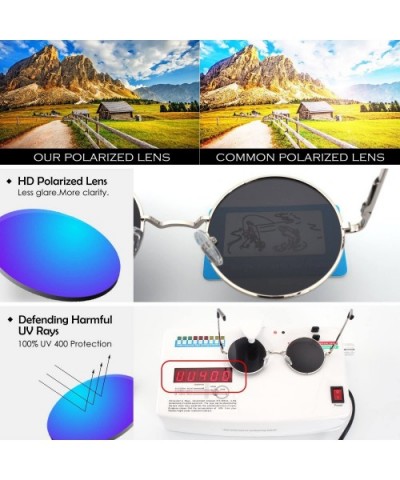 Retro John Lennon Sunglasses for Men Women Polarized Hippie Round Circle Sunglasses MFF7 - B 51mm Silver Blue - CL186T2OR0L $...