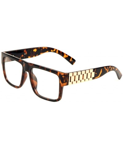 Metal Links Watch Band Square Hip Hop Sunglasses - Brown Tortoise & Gold Frame - CY1852SH293 $7.20 Square