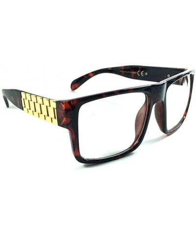 Metal Links Watch Band Square Hip Hop Sunglasses - Brown Tortoise & Gold Frame - CY1852SH293 $7.20 Square