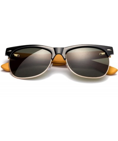 "Helix" Vintage Design Fashion Sunglasses Real Bamboo - Black/Gold/Dark Bamboo - CX12M1OCVYR $8.97 Round