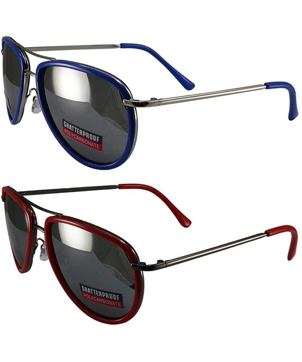2 Pairs Swag Aviator B Fashion Sunglasses Blue Red Frame Flash Mirror Lens - CH18ZM8DOL8 $20.73 Aviator