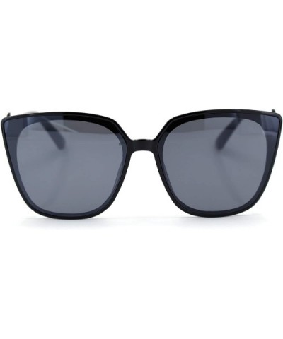 Womens Large Rhinestone Brooch Jewel Hinge Designer Fashion Sunglasses - Black Solid Black - CF18U9ESLAM $7.82 Oversized
