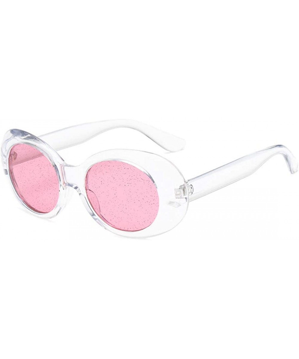 Women's Cat Eye Sunglasses Retro Oval Oversized Plastic Lenses glasses - Pink White - CK18NEL6LQK $7.35 Rectangular