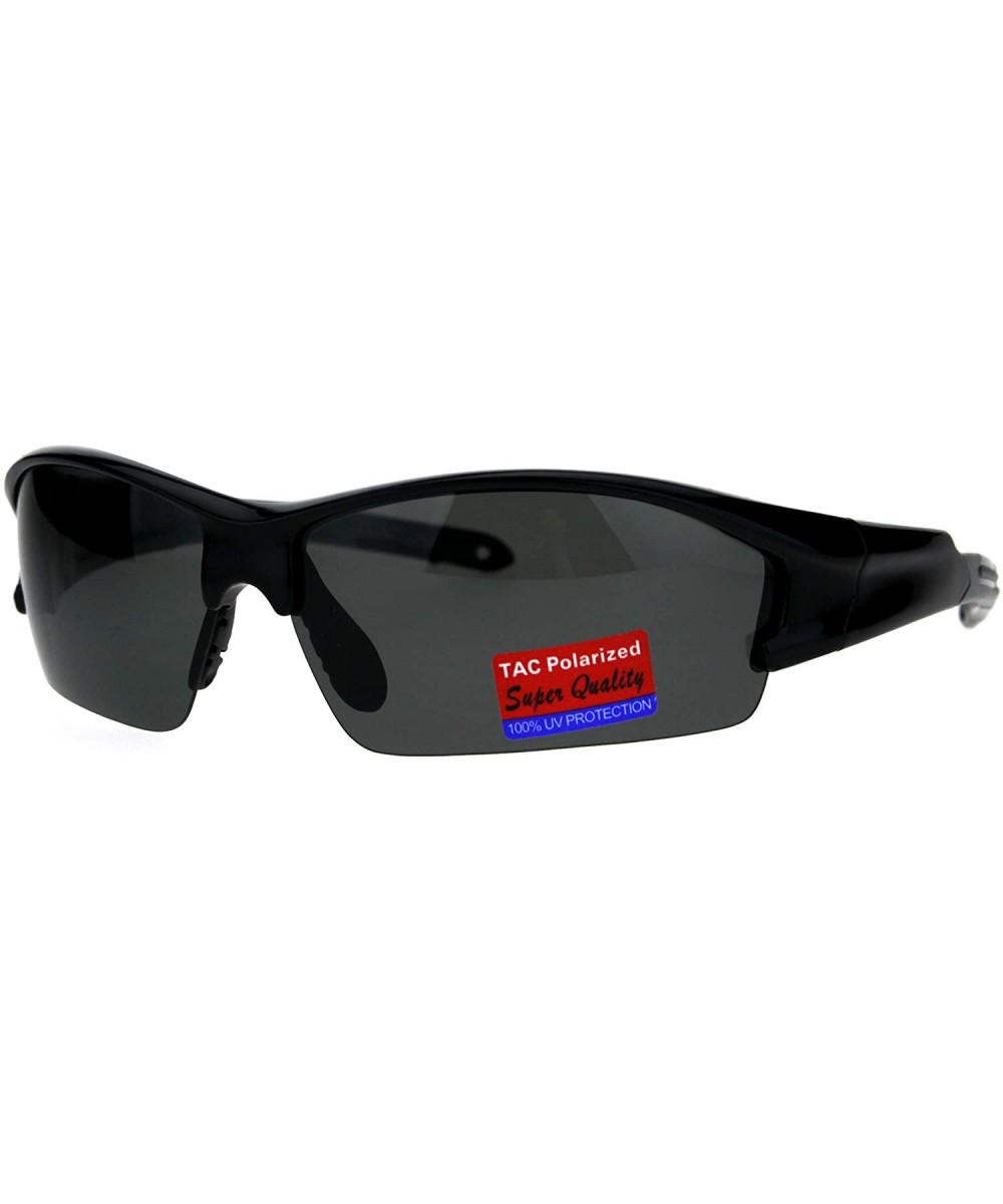 Mens Baseball Half Rim Polarized Warp Plastic Sport Sunglasses - Shiny Black - CV186H3UIE7 $12.55 Sport