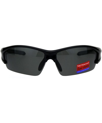 Mens Baseball Half Rim Polarized Warp Plastic Sport Sunglasses - Shiny Black - CV186H3UIE7 $12.55 Sport