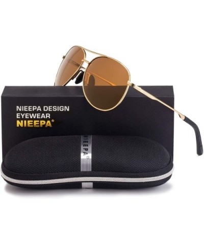 Men Aviator Sunglasses Women Polarized Lens UV 400 Protection - Tea Lens/Gold Frame - CU18HMNY062 $9.39 Aviator