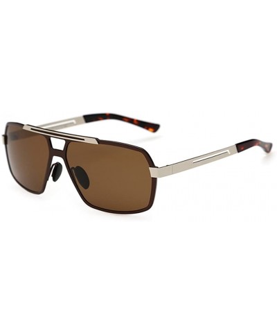 Luxury Brand Mens Sunglasses Thin Metal Frame Aviator Lens 56 mm - Silver/Brown - C01228LA51D $21.02 Aviator