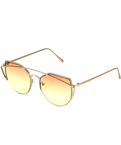 Cat Eye Metal Frame Flat Top Gradient Lens Women Fashion Sunglasses - Orange Yellow - CK17Y0HGI42 $5.40 Cat Eye