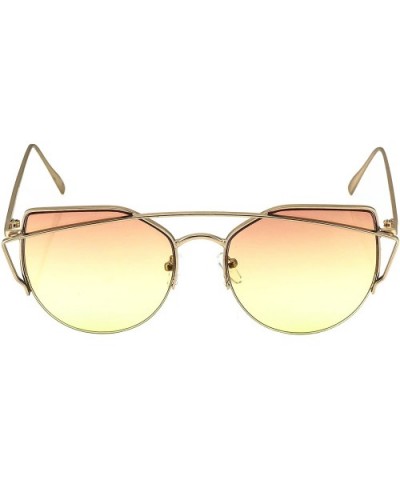 Cat Eye Metal Frame Flat Top Gradient Lens Women Fashion Sunglasses - Orange Yellow - CK17Y0HGI42 $5.40 Cat Eye