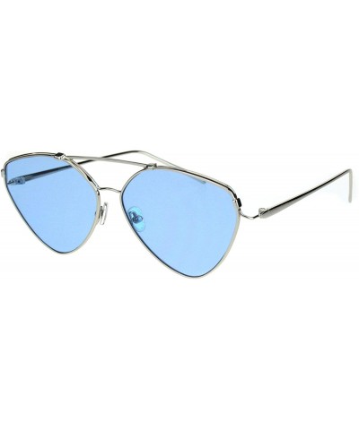 Womens Retro Unique Triangle Trendy Pilots Metal Rim Sunglasses - Silver Blue - C618K3WTGL6 $9.24 Aviator